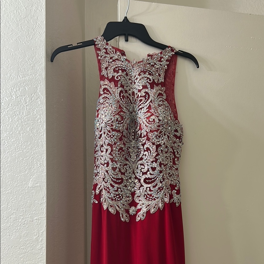 Elegant Red and Silver Embellished Dress